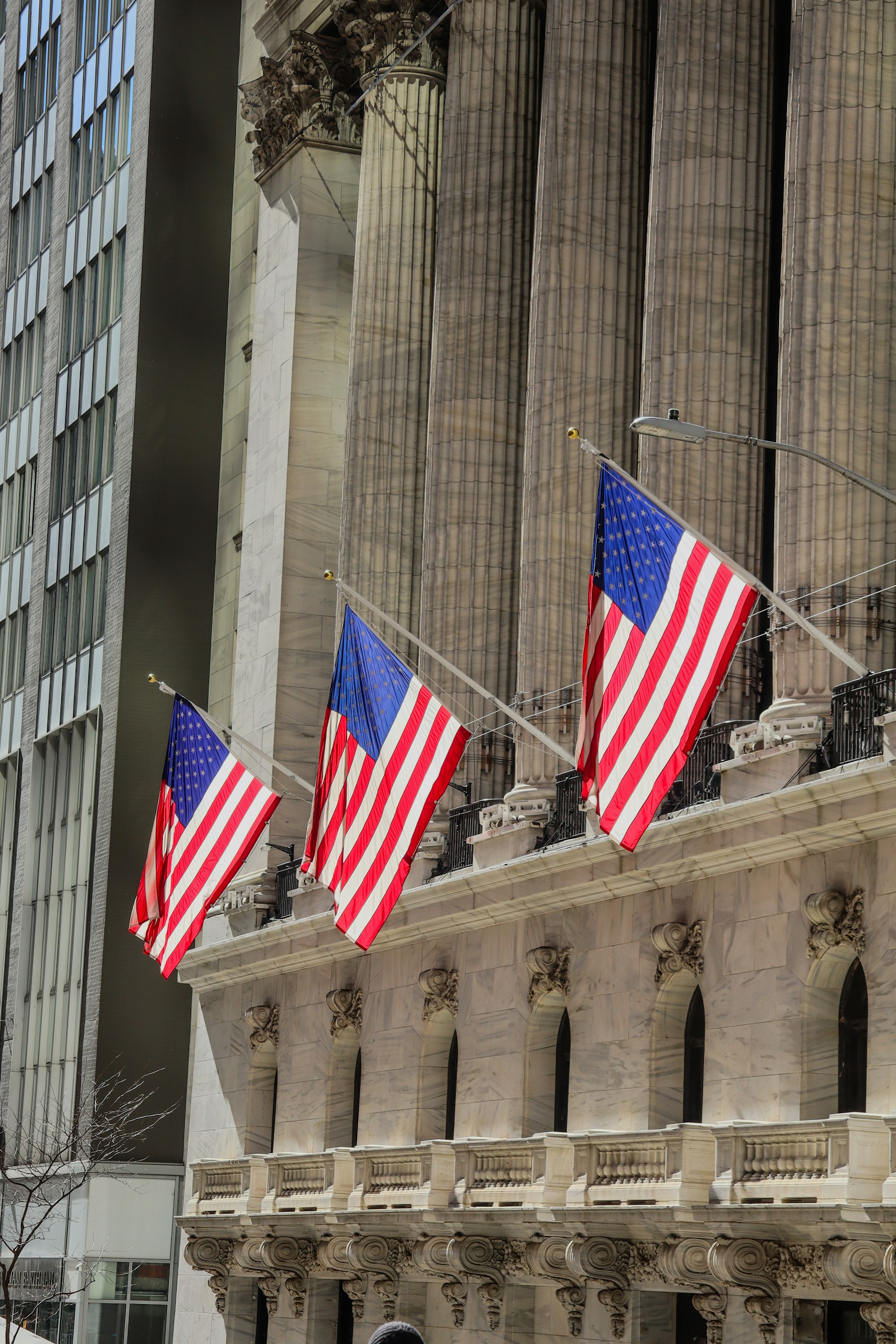 American flags outside the New York Stock Exchange
